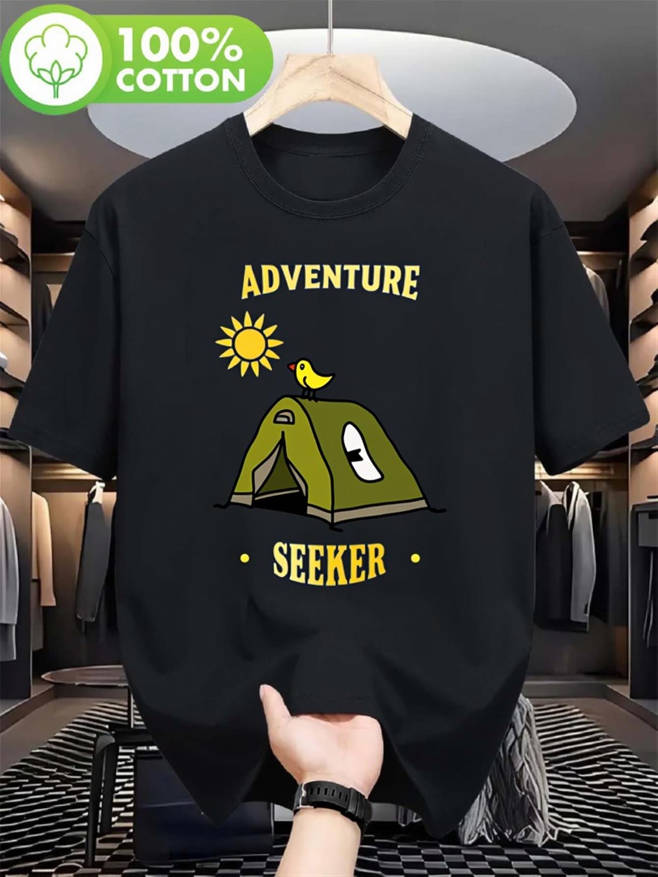 Vintage Men's Black Graphic T- - Outdoor Adventure Tent review and price